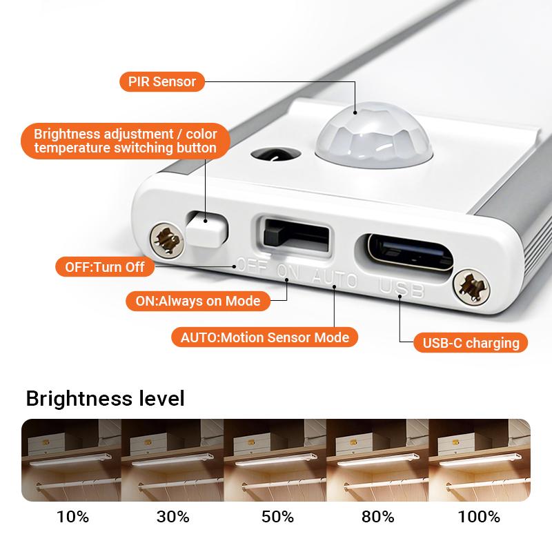 Under Cabinet Lighting, 11.81in Motion Sensor Light Indoor Rechargeable, Closet Lights Battery Operated for Kitchen Cabinets, Shelves, Walls (2 Pack)