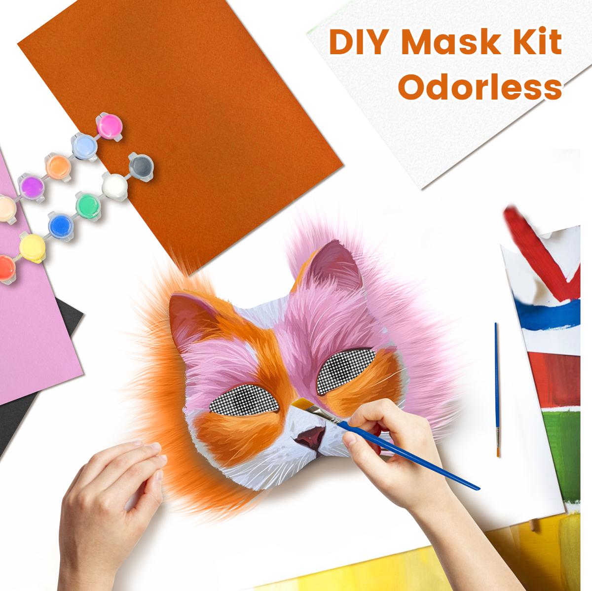 37Pcs Therian Cat Mask DIY Set White Cat Mask Base with Faux Fur Eye Mesh Whiskers and Painting Tools for Costume Party Cosplay Halloween Costume fnaf  mask Felt Kit, Accessories, Therian Mask