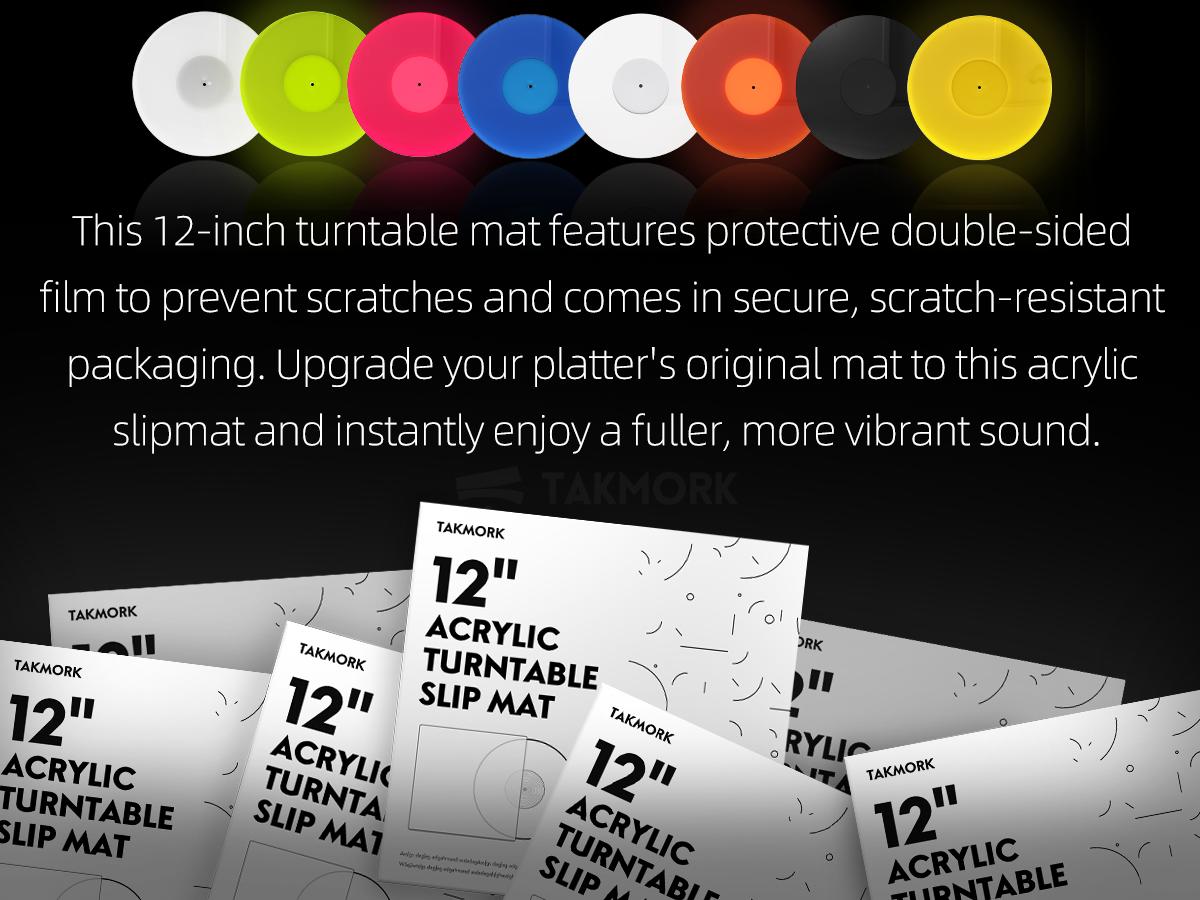 TAKMORK White Acrylic Turntable Mat Platter Mat for 12" Vinyl Record Player Audio