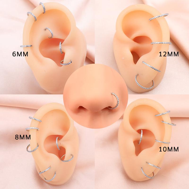 Oufer Christmas 20G/18G AAAAA+ Grade CZ Hinged Segment Nostril Nose Ear Cartilage Piercing Hoop Ring 316L Stainless Steel 5mm-12mm Vintage Body Jewelry with 11 Clear CZ Stones for Nose Conch Helix Lobe Tragus Piercings