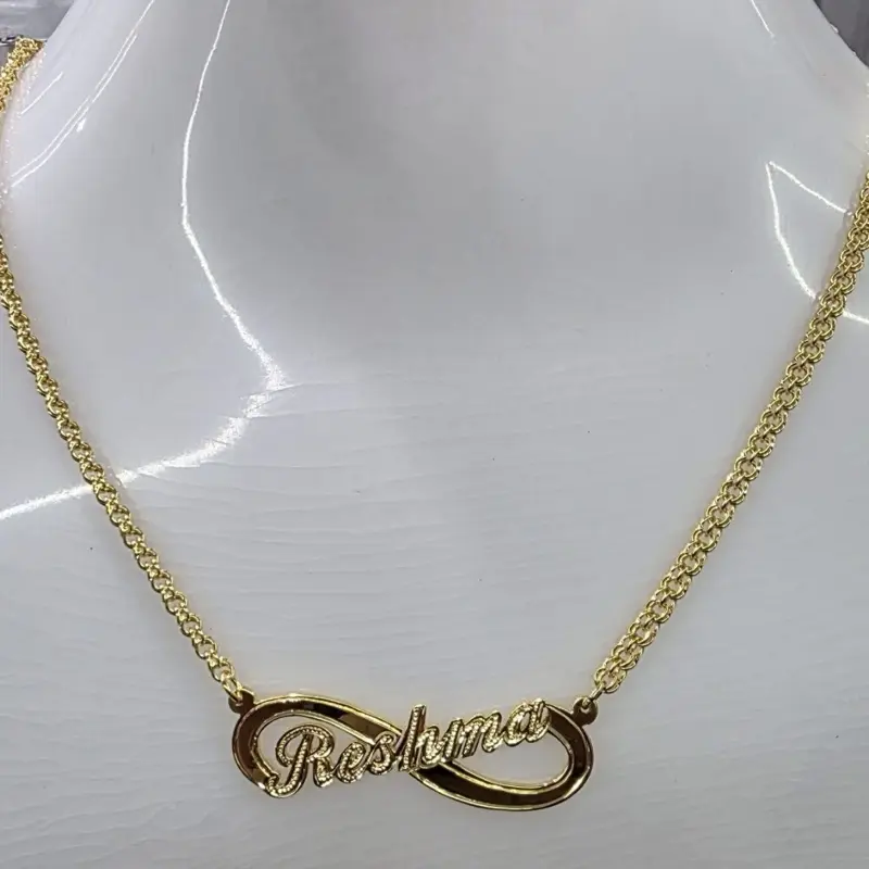 14k Yellow Gold Handmade Name Chain Personalized Infinity Pendant Necklace for Women