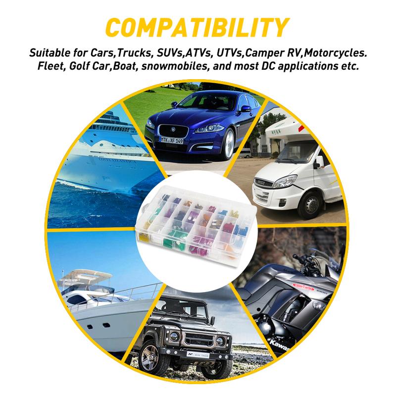 220pcs MINI Blade Fuse Assortment Auto Car Motorcycle SUV FUSES Kit APM ATM US