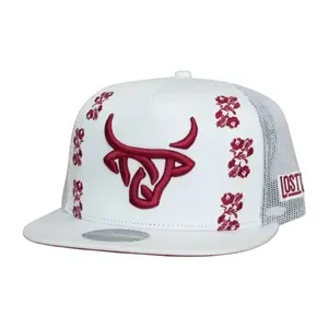 Lost Calf Unisex Sadrach Wine Flat White Mesh Back Snapback Patch Cap Hat