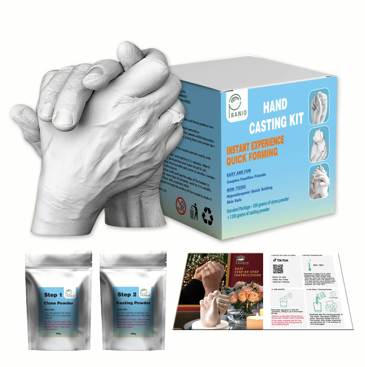 PRANIO Original Casting Kit with Casting Plaster, DIY Handcraft Supplies, Molding Bucket - Ideal Gift & Activity for Couples