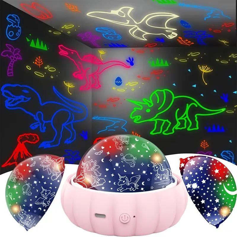 Dinosaur and Galaxy Projection Lamp - Bedroom Decor, Christmas Gift for Kids,Options 3-in-1 Star Projector Night Light - 360° Rotation, 4-Color Changing