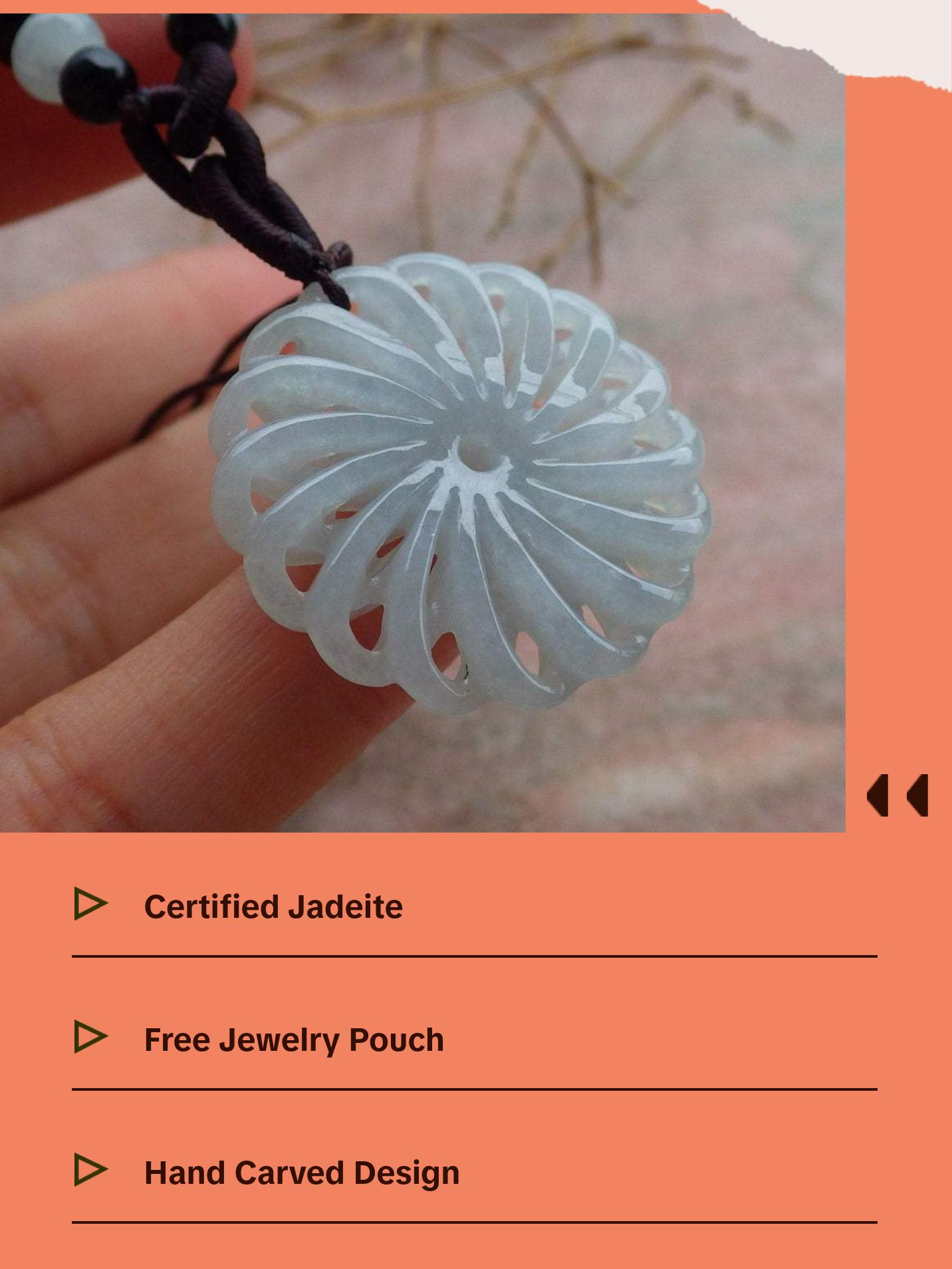 Certified Hand Carved Light Green Natural Myanmar Burma A Jade jadeite Coin Knotte Flower Circle Pendant Necklace