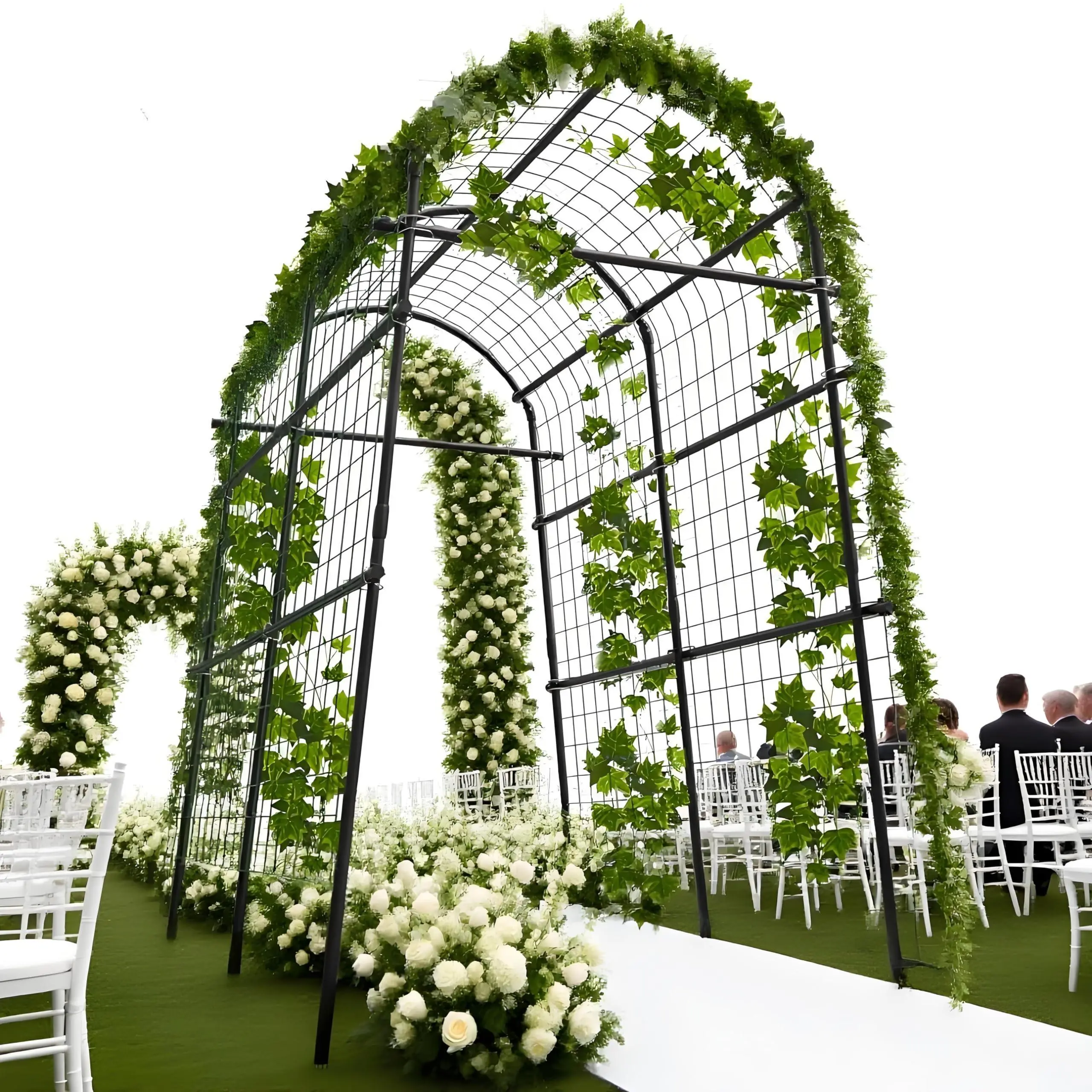 Garden Arch Trellis, 7.5FT Extra Tall Polyethylene-Coated Stainless Steel Garden Trellis for Climbing Plants, Vegetables, Flowers, Outdoor Pergola Arbor Wedding Party Decoration, Cucumber Trellis, Gar-7 horizontal pipes
