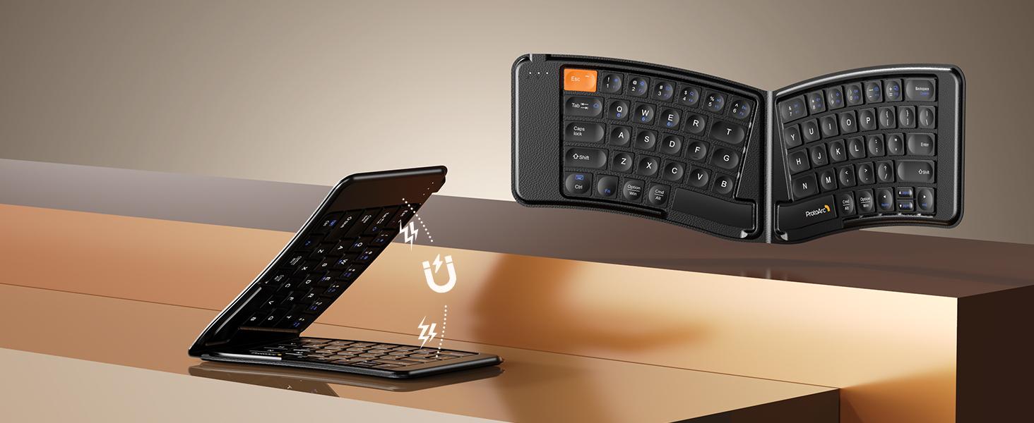 ProtoArc Ergonomic Foldable Keyboard Mouse, XKM03 Portable Folding Bluetooth Keyboard Mouse Combo for Business and Travel, Split Design, 3 Bluetooth, Rechargeable, for iPad, Tablet, iPhone, Laptop