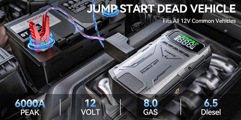 Geeneu 16800mAh Portable Car Jump Starter with Air Compressor, LCD Display, Car Jump Box & Car Battery Jump Starter for 150 PSI (10.0L Diesel) Capacity