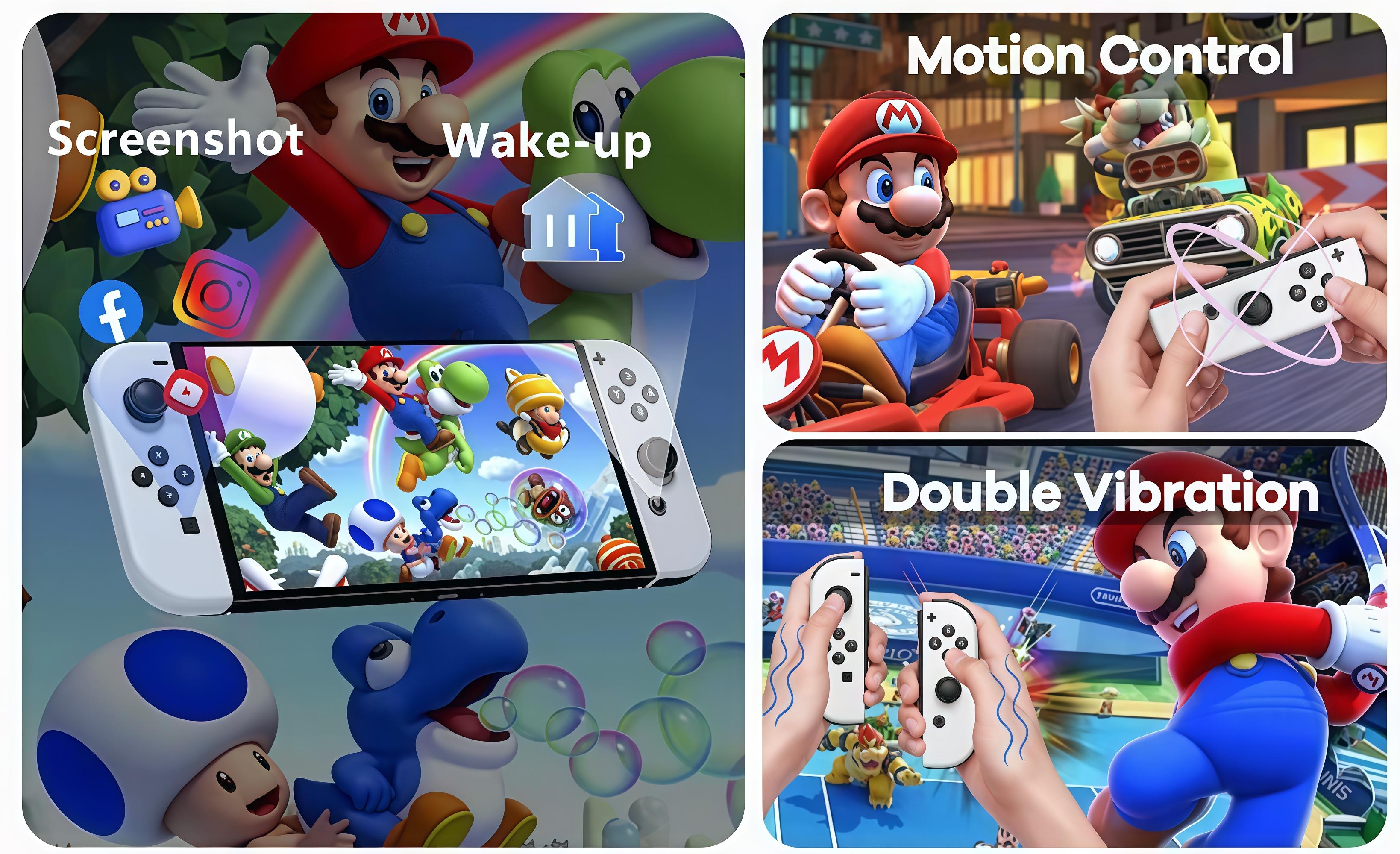 MOVONE Replacement Controller for Switch Lite/OLED Supports Dual Vibration 6-Axis Gyro Wake-up Motion Controls Screenshot L/R Buttons Enhance Gaming Experience