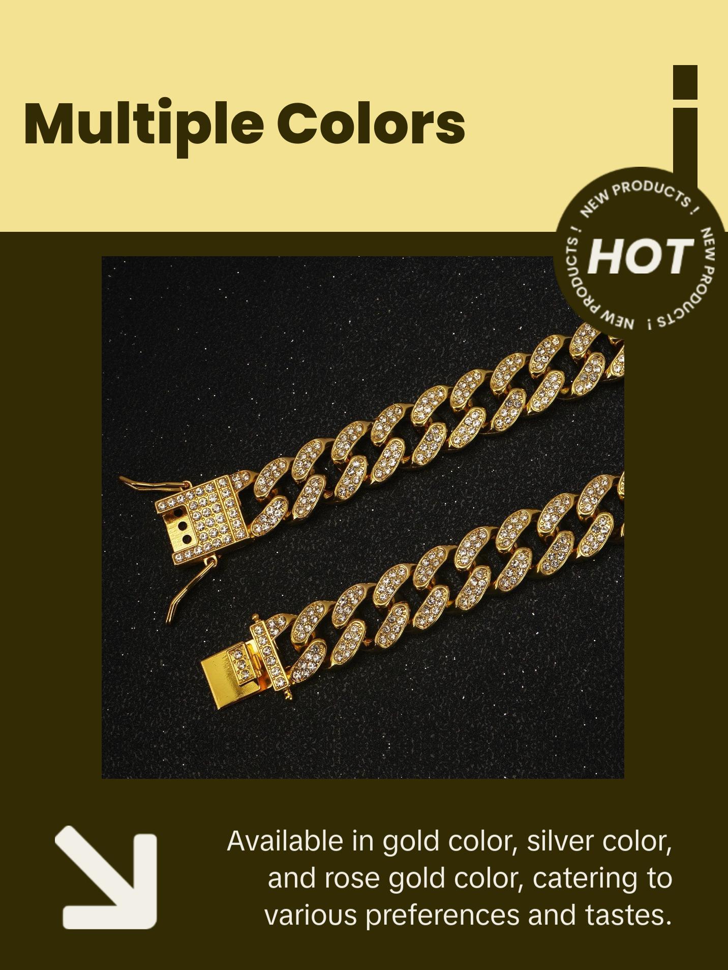 Diamond Cuban Dog Collar with Secure Buckle - Available in Multiple Sizes and Colors