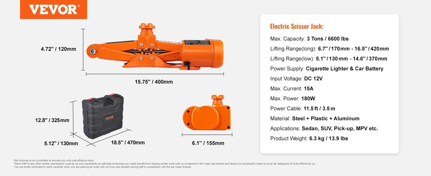 VEVOR  Electric Car Jack Set, TikTokShopBlackFriday, Max 5 Ton/11023 LBS Hydraulic Jack/Scissor Jack  with Electric Impact Wrench, Built-in Inflatable Pump and LED Light, Portable Car Lift for SUV MPV Sedan Truck Change Tires Garage Repair