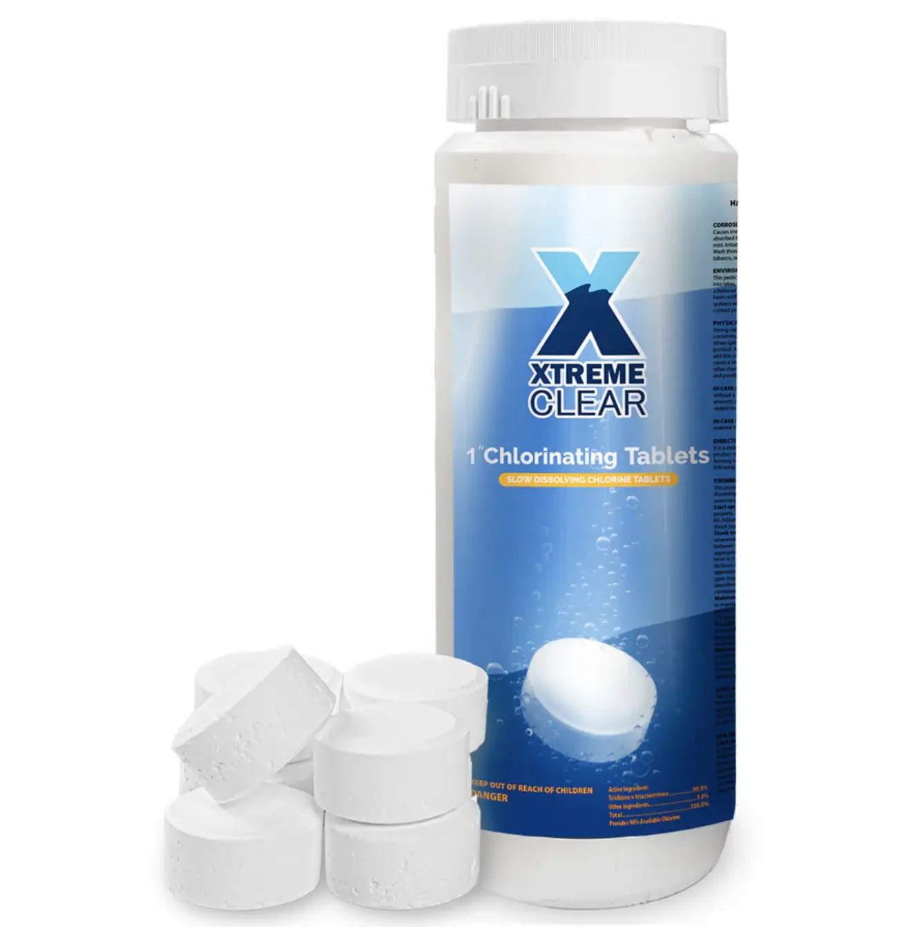 XtremeClear Stabilized Slow-Release Chlorine Tabs, 1.5lbs Swimming Pool & Spa Hot Tub Water Clarity Cleaner, HTH Pool Supply, Two Bottles