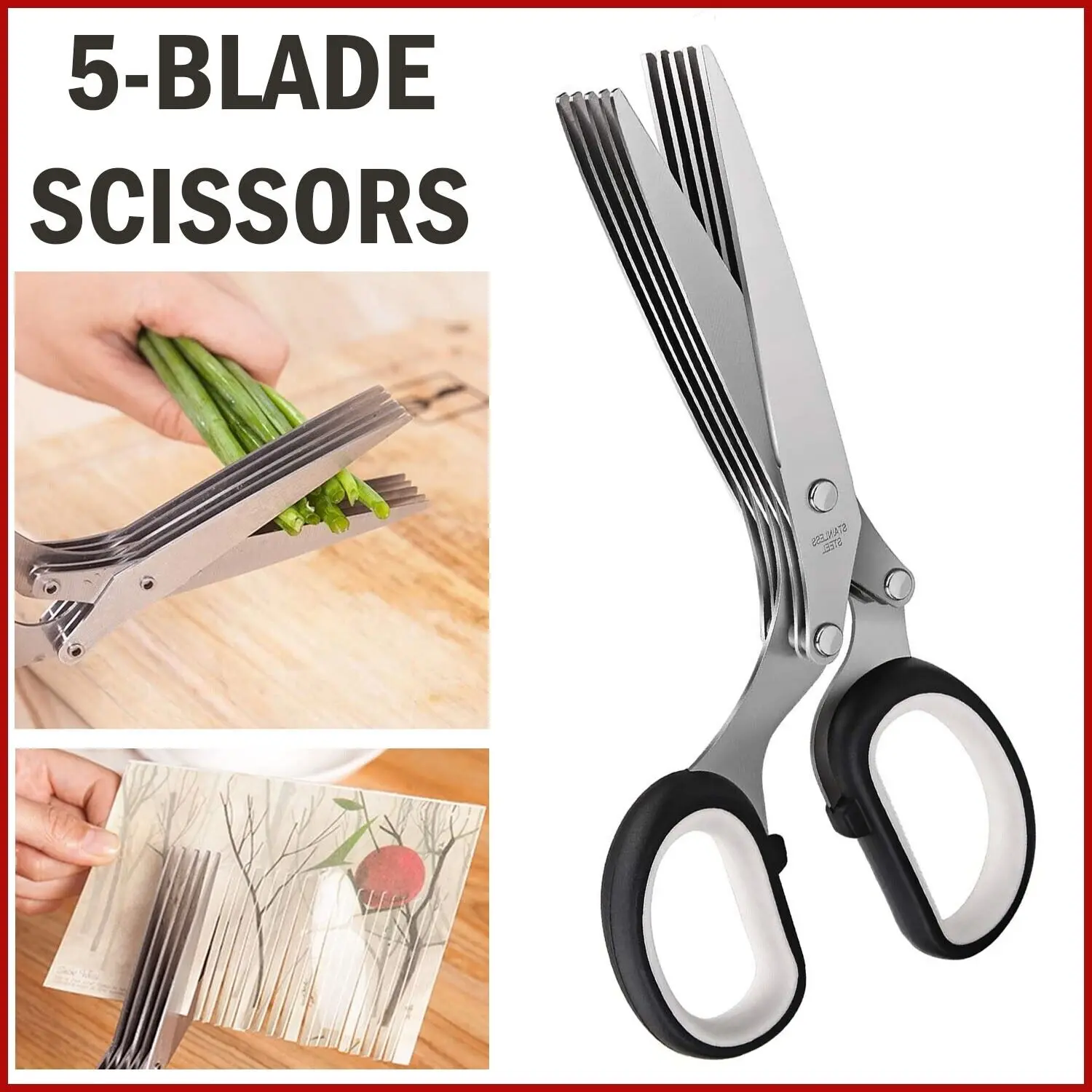 Herb Stainless Steel Scissors Set with 5 Blades & Cover - Multipurpose Kitchen Chopping Shears