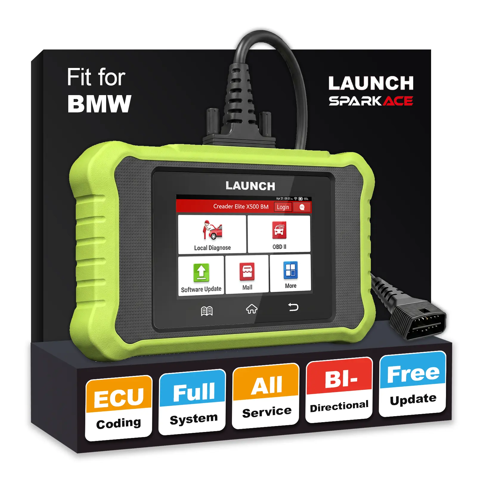 LAUNCH Creader Elite X500 Handheld OBD2 Scanner for BMW, MINI, Rolls-Royce - 2026 Full-System Bidirectional Tool with ECU Coding, Reset Services, CAN FD, DoIP, Battery Registration, Lifetime Free Updates, Full System Scan