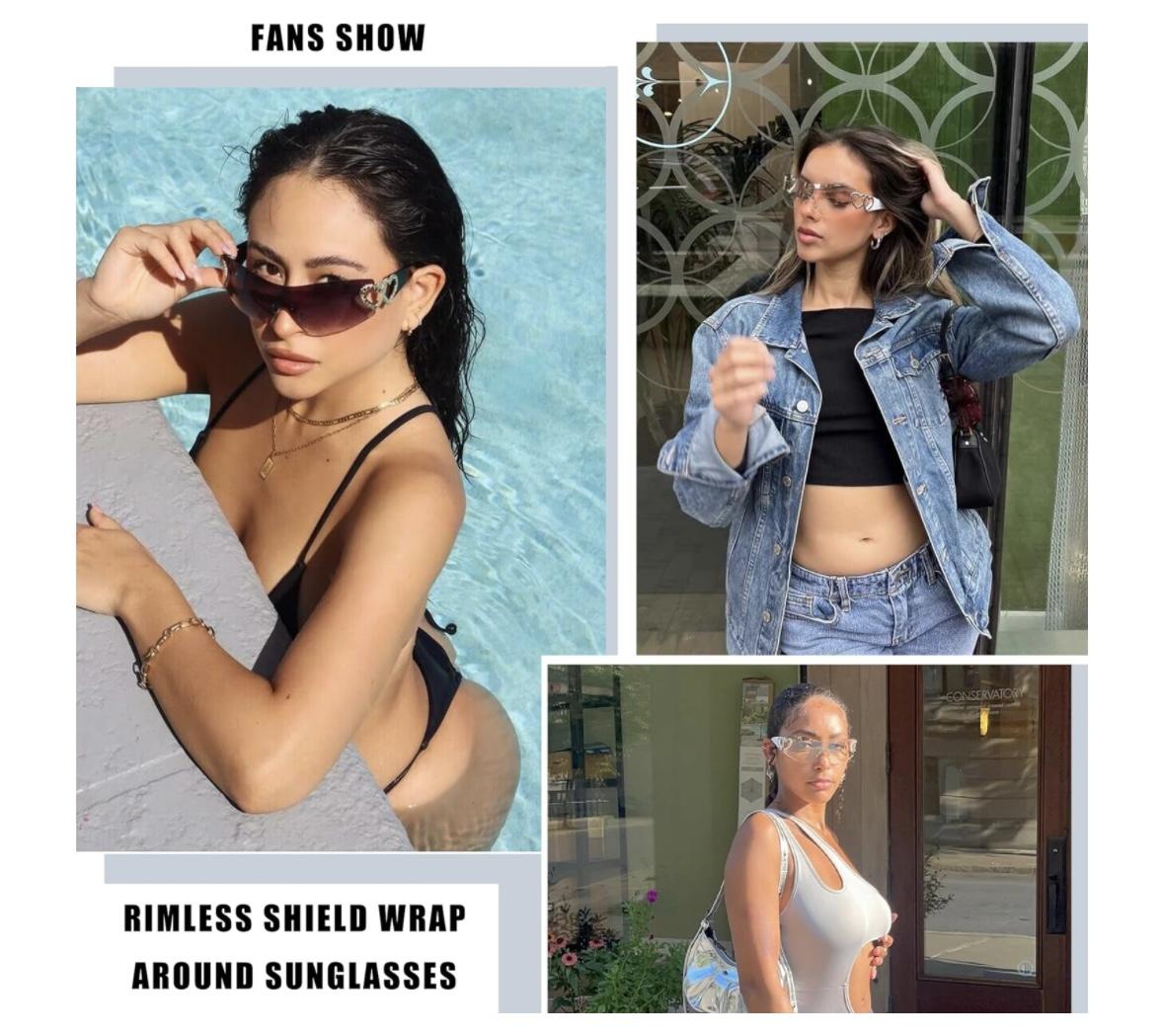 3 Pairs Rimless Y2K Heart Sunglasses for Women Men, Trendy  display picture 3