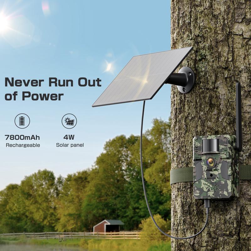 Solar-Powered 4G LTE Trail Camera – 48MP Image 2.7K Live View, Not Support WiFi/Wires, Remote App, Waterproof, Motion Activated,Night Vision, Includes 4G Data Card (Data Refill Required)