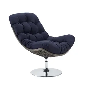 Modway Brighton Wicker Rattan Outdoor Patio Swivel Lounge Chair in Light Gray Navy
