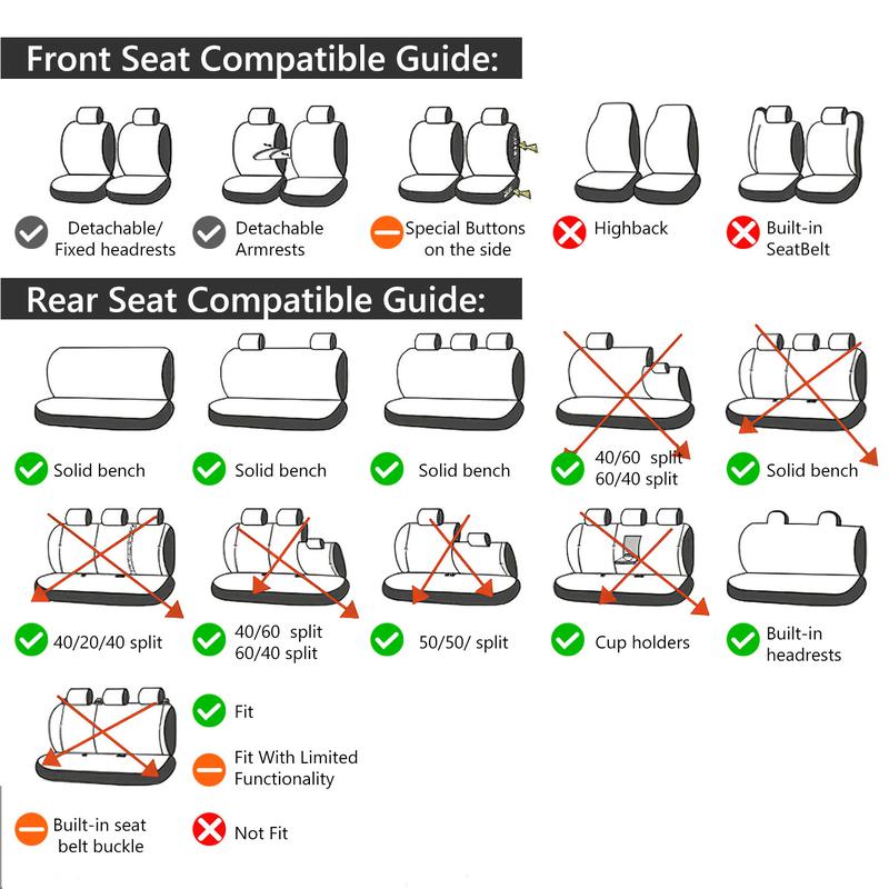 For Honda Accord/Civic/CR-V Car Seat Covers, Full Set Breathable Polyester Cloth Protectors Split Rear Bench Seat Auto Car Interiors Accessories Fit for Most Cars