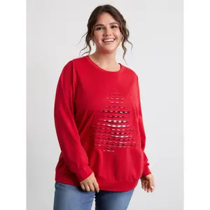 【 Comfy Chic】Bloomchic Supersoft Christmas Tree Applique Embroidery Sweatshirt