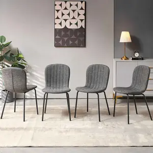NORDICANA Dining Chairs Set of 4, Modern Mid Century Faux Leather Dining Room Chairs with Black Metal Legs, Comfortable Armless Side Kitchen Chair for Home, Living Room, Bedroom, Restaurant, Dark Grey