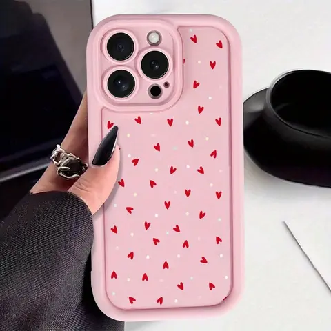 Pink Love Pattern 2D Printing Shockproof Soft Silicone Smartphone Case - Drop-Safe Silicone, Pocket-Friendly, Customized, Gentle Feel, Phone Accessory for iPhone 17 Air, 16, 16e, 16 Plus, 15, 14, 13, 12, 11 Pro Max Plus, XS, X
