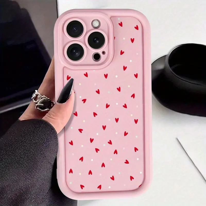 Pink Love Pattern 2D Printing Shockproof Soft Silicone Smartphone Case - Drop-Safe Silicone, Pocket-Friendly, Customized, Gentle Feel, Phone Accessory for iPhone 17 Air, 16, 16e, 16 Plus, 15, 14, 13, 12, 11 Pro Max Plus, XS, X