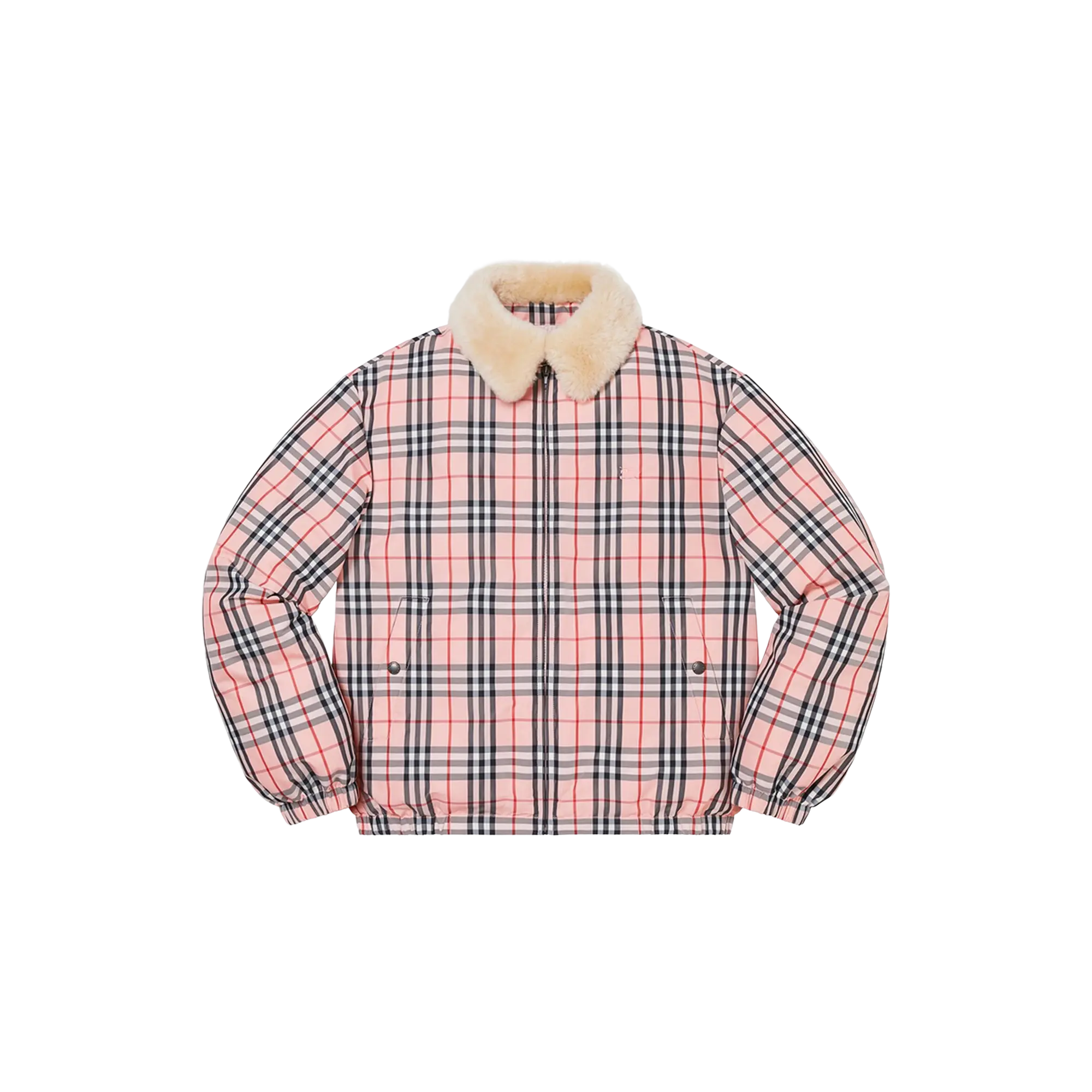 Burberry Shearling Collar Down Puffer Jacket "SS22 - Pink Plaid" SU11577