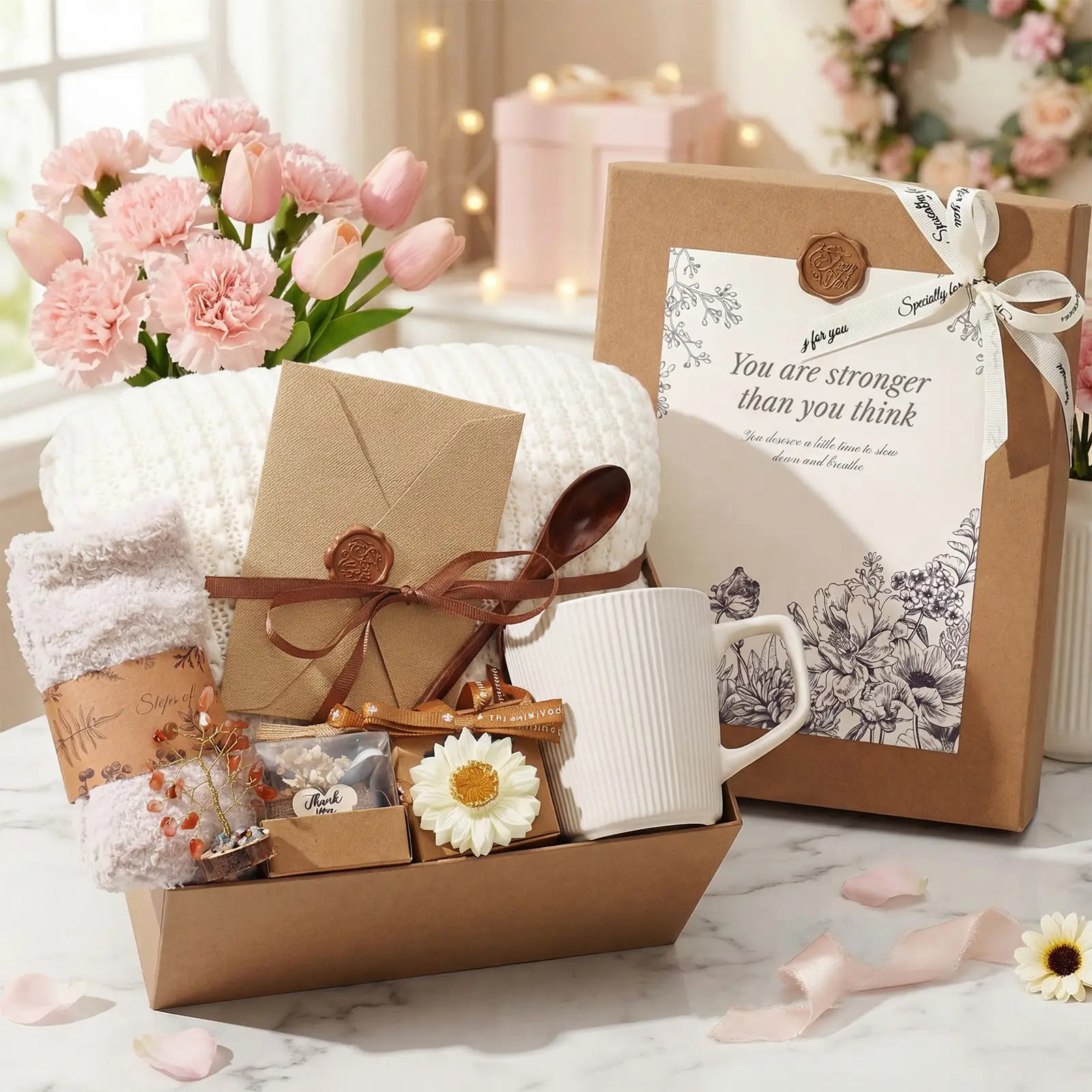 Gifts Basket for Women,  Get Well Soon Spa Gifts with Blanket, Mug, Socks, Candle, Crstal Tree, Aromatherapy, Back to School & Easter Gifts, Mother's Day Birthday Anniversary ideas for Mom Wife Girlfriend Friend Sister Grandma Teacher Nurse Her