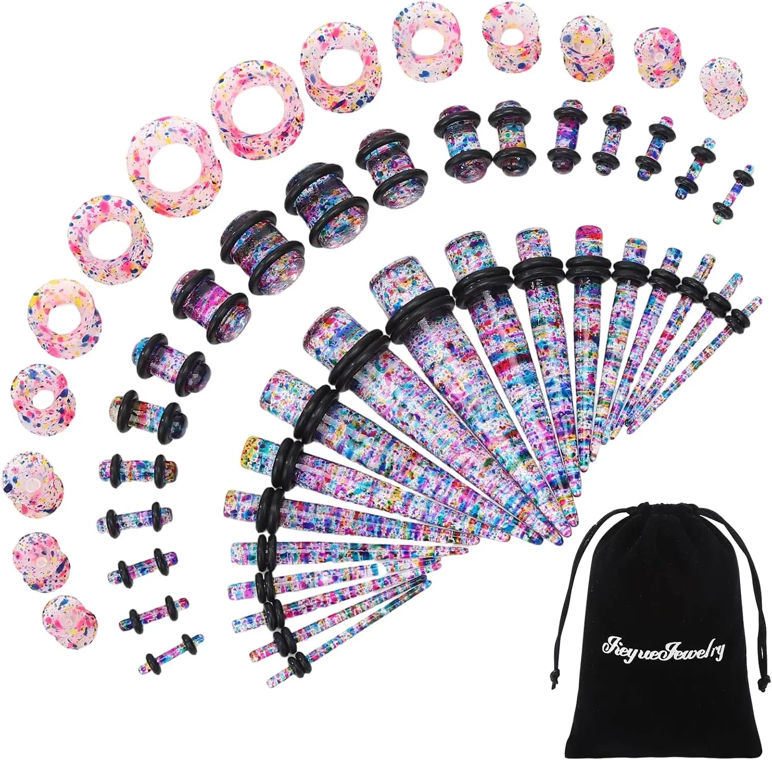 50-Piece Ear Stretching Kit, 14G-00G Gauge Set with Acrylic Tapers, Plugs and Silicone Tunnels - Body Piercing Jewelry for Men and Women, Ear Stretching Supplies, Stretch Ears