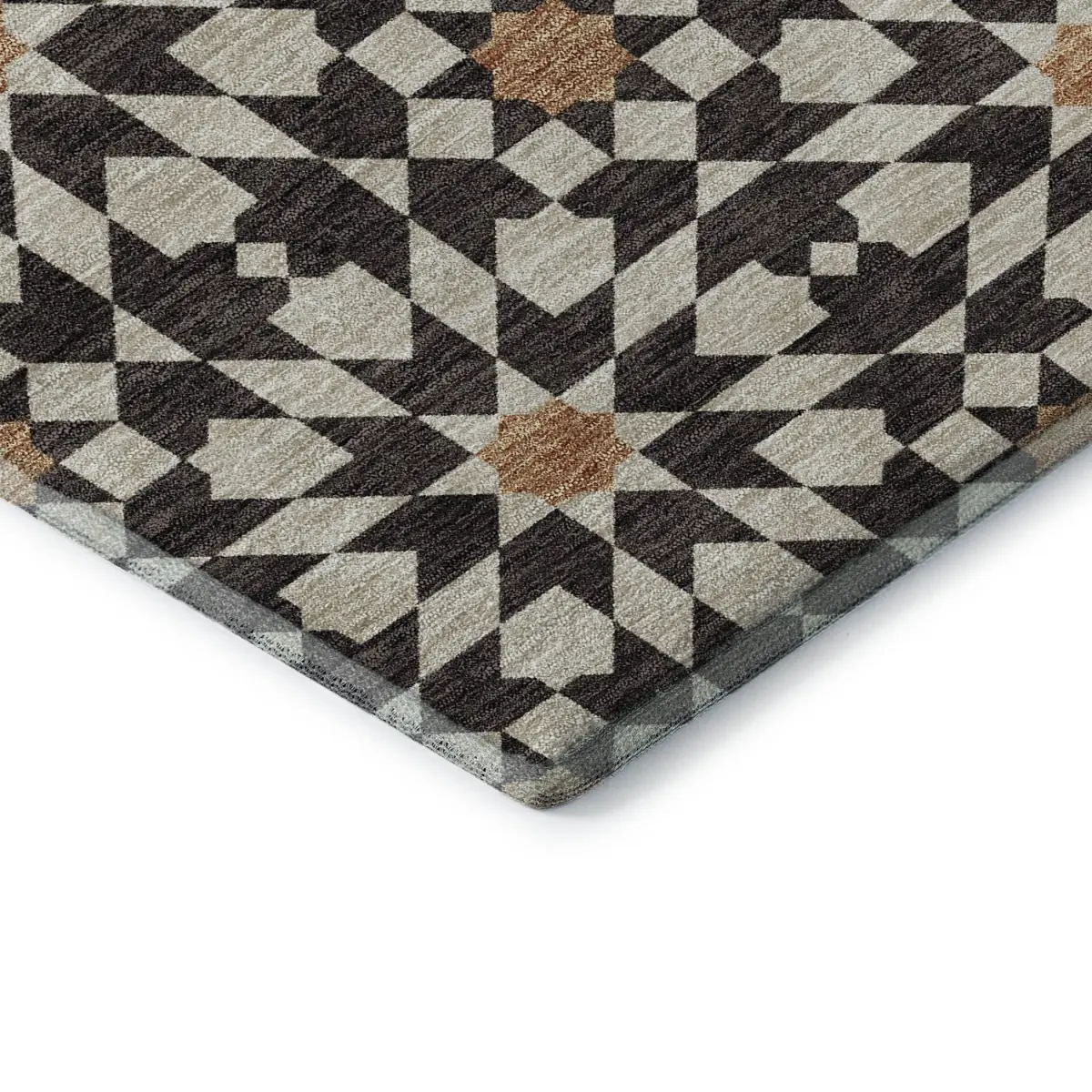 HomeRoots 661996 3 x 5 ft. Charcoal Silver & Copper Geometric Washable Machine Made Rectangle Area Rug with UV Protection