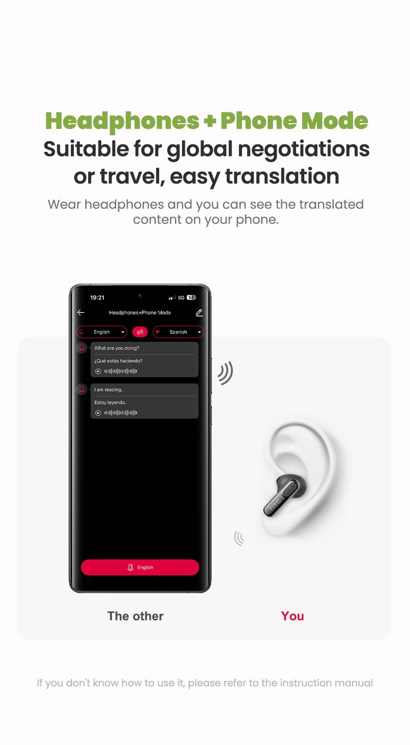 HTC NE60 TWS AI Translator Earbuds, Wireless Bluetooth 6.0, Supports Real-Time Translation in 134 Languages, IPX5 Waterproof, Hi-Fi Sound Quality, Suitable for Exercise, Meetings, Studying