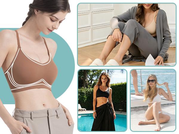 Lusait Lace Jelly Bra Bralettes for Women Seamless Wireless Deep V Racerback Comfort Padded Everyday Tshirt Bra Lusait Lace Jelly Bra Bralettes for Women Seamless Wireless Deep V Racerback Comfort Padded Everyday Tshirt Bra