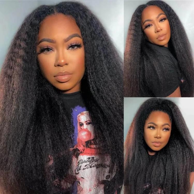 [Clearance Sale] WIGGINS Hair Kinky Straight V Part Wig Human Hair 200% Density No Leave Out Thin Part Beginners Glueless Wig Easy Install Upgrade V Part Wig TikTokShopBlackFriday