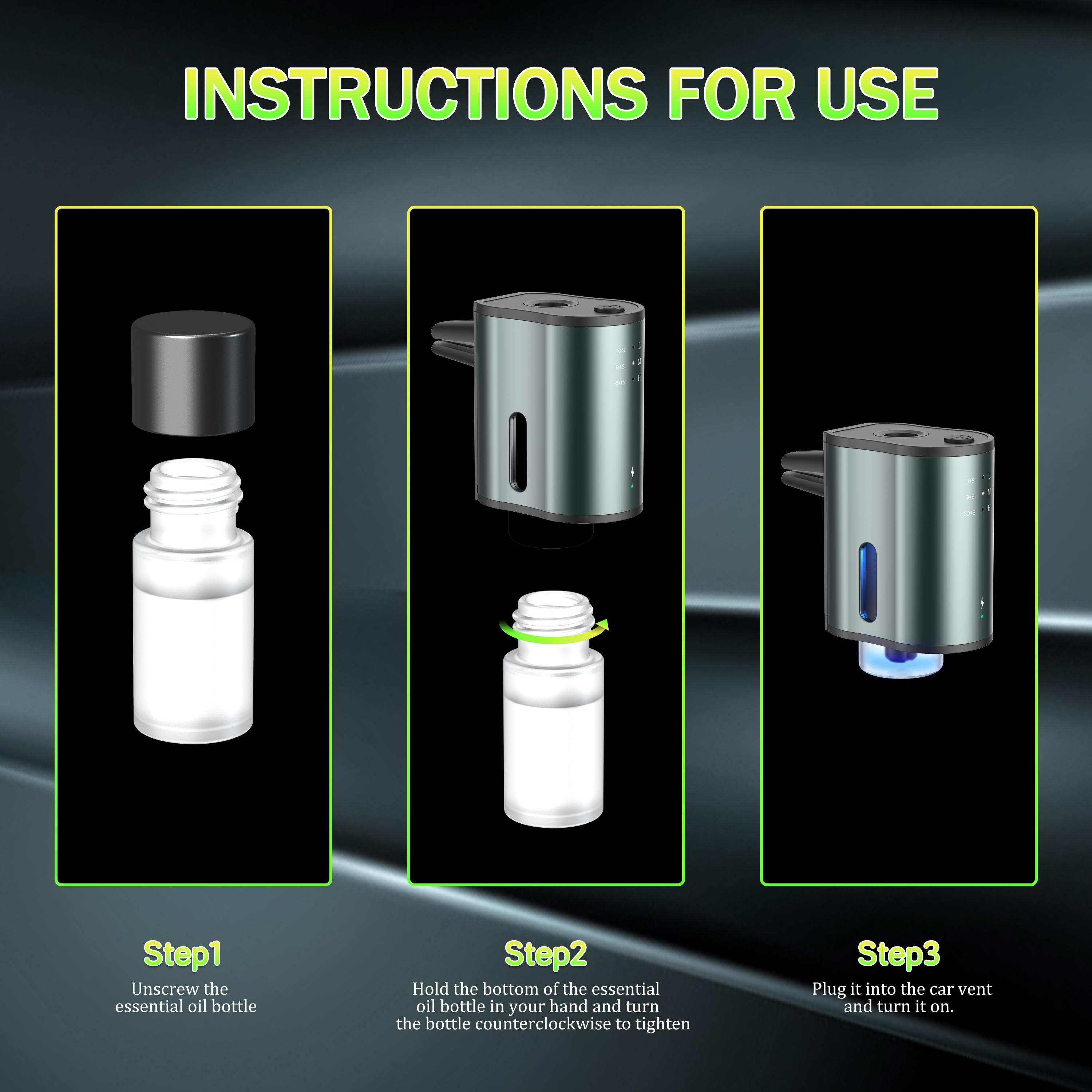 Portable Smart Car Air Freshener: Customize Your Drive with Three Intensity Levels of Natural Fragrance - Includes 3*10ML Natural Perfumes