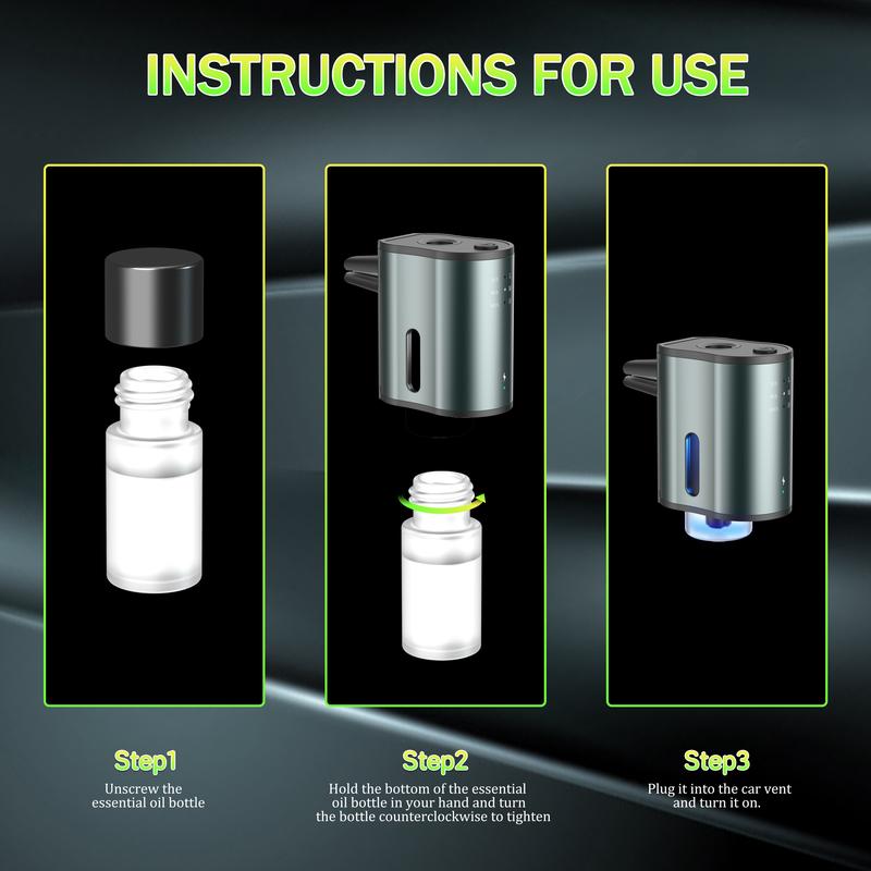 Portable Smart Car Air Freshener: Customize Your Drive with Three Intensity Levels of Natural Fragrance - Includes 3*10ML Natural Perfumes