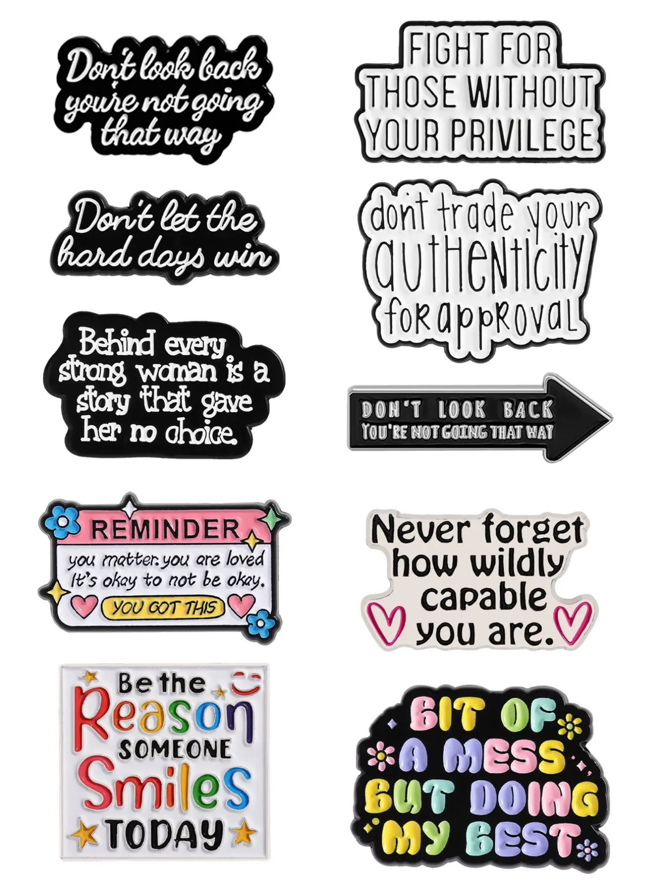 10Pcs Positive Empowering Messages Badges Motivational Slogan Theme Social Advocacy Design Self Empowerment Quotes for Daily Inspiration Positive Affirmations Accessory Backpack Office Decoration Mental Wellness Gift Set
