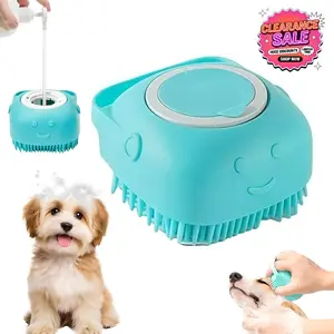 Dog Grooming Brush with Soap Dispenser Silicone Pet Bath Brush for Short-Haired Dogs Cats Gentle Shampoo Massager hair long Bath Brush with Shampoo Dispenser Soft Dispensing Hair Brush Bath Brush Set Adjustable groom