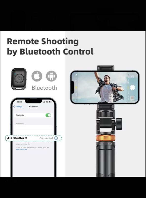 61" Phone Tripod for Live Streaming & Vlog Extendable Selfie Stick with Bluetooth Remote for iPhone Android Professional Grade Nylon 6/6 Aluminum Ring Locks 360° Ball Head