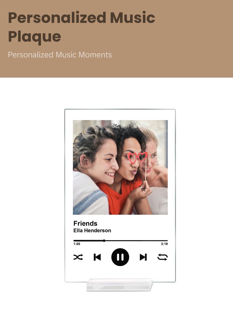 MIRACLE PRINTS Personalised Song Plaque With Stand, Custom Music Plaque, Any Photo / Song, Any Playlist, Photo and Music Gift, Music Prints, Personalized Photo Frame, Album Cover Song Plaque, Mother's Day Gifts, Gift for Mom, Acrylic plaque Decor