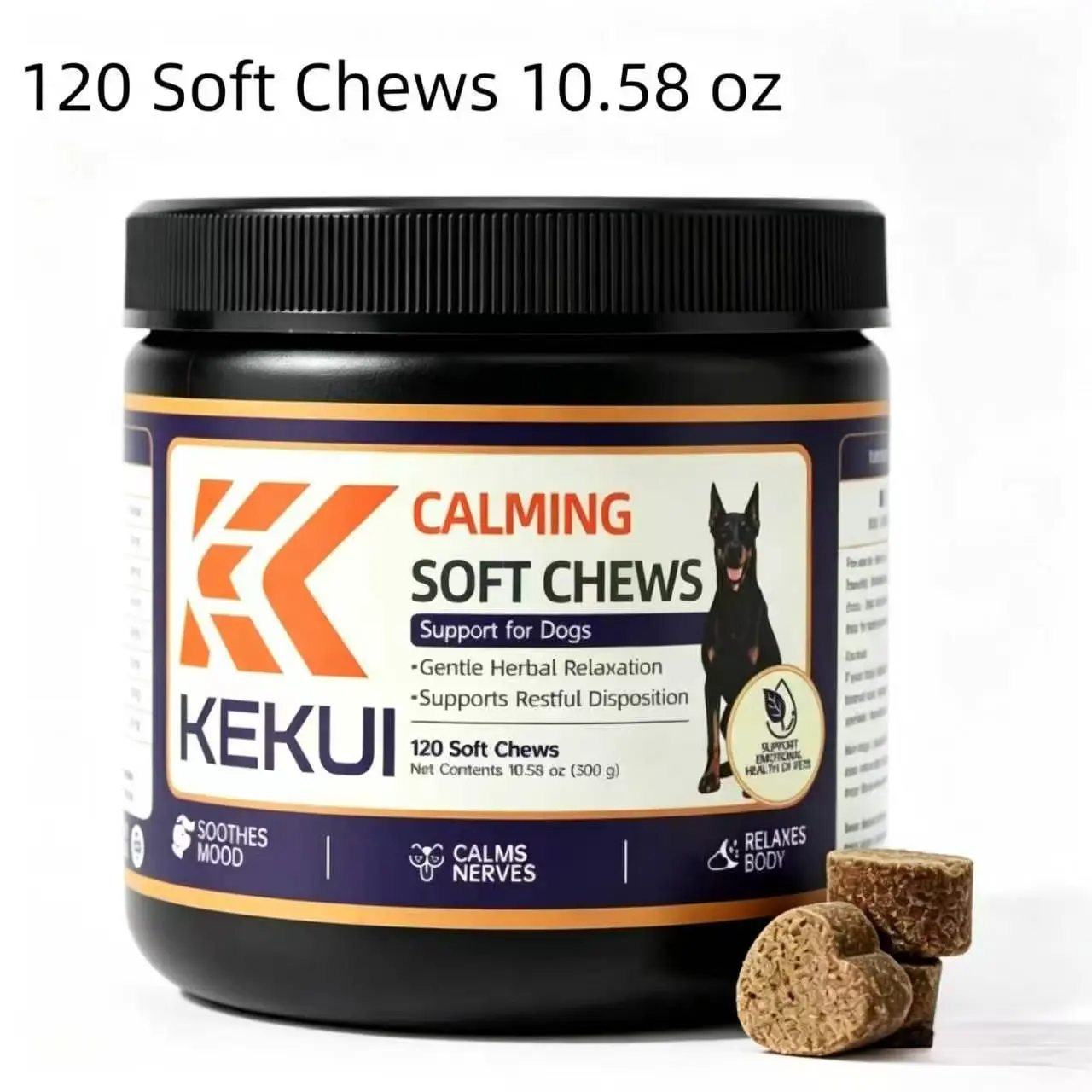 KEKUI Calming Soft Chews for Dogs,Natural Herbal Relief,Instant Calming,Ease Separation Anxiety,Thunder Fireworks Noise Calming Supplement,Supports Stress & Nervous Mood for All Dog Breeds