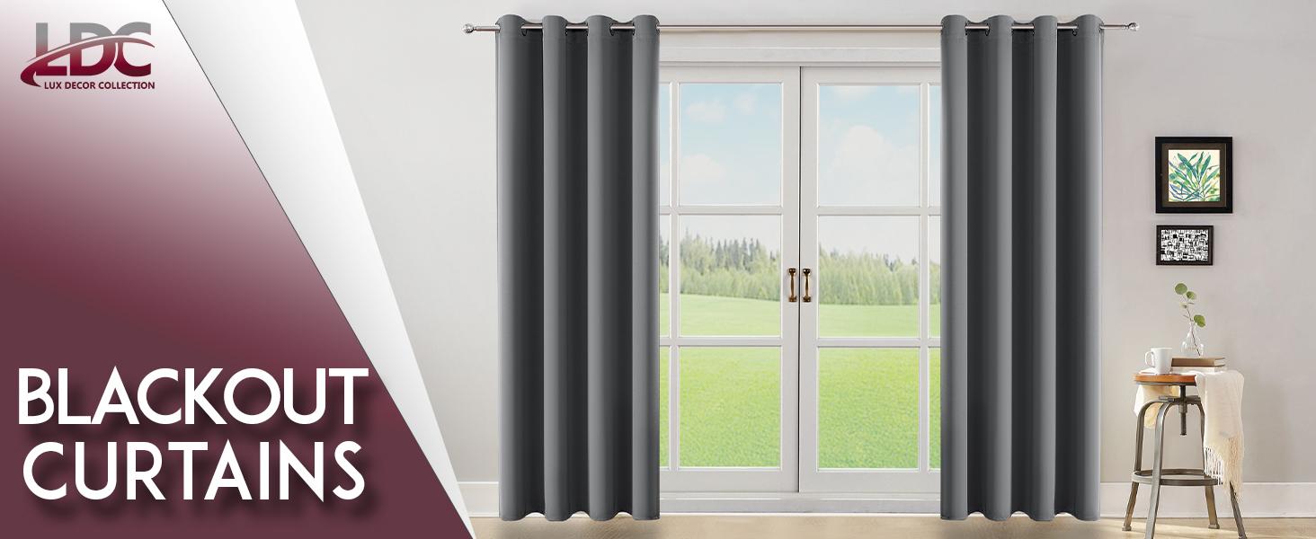 Lux Decor Blackout Curtains (2 Panels) - Solid Thermal Insulated, Soundproof, Heavy-Duty, Cold-Proof Grommet Drapes - Noise Reduction Cozy Window Curtains for Living Room & Bedroom - Drapery Style Lightweight Curtains