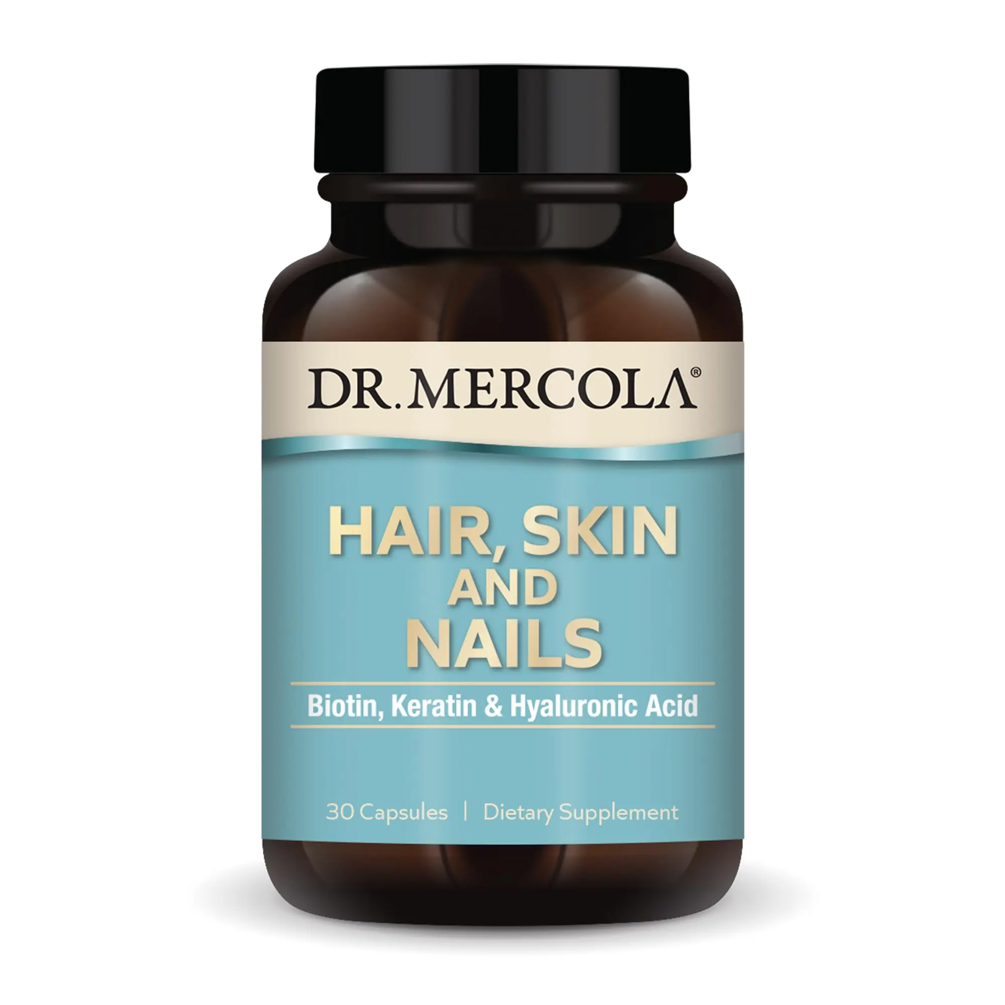 Dr. Mercola Hair, Skin and Nails, 30 Servings (30 Capsules), with Biotin, Keratin & Hyaluronic Acid, Dietary Supplement, Promotes Youthful Appearance