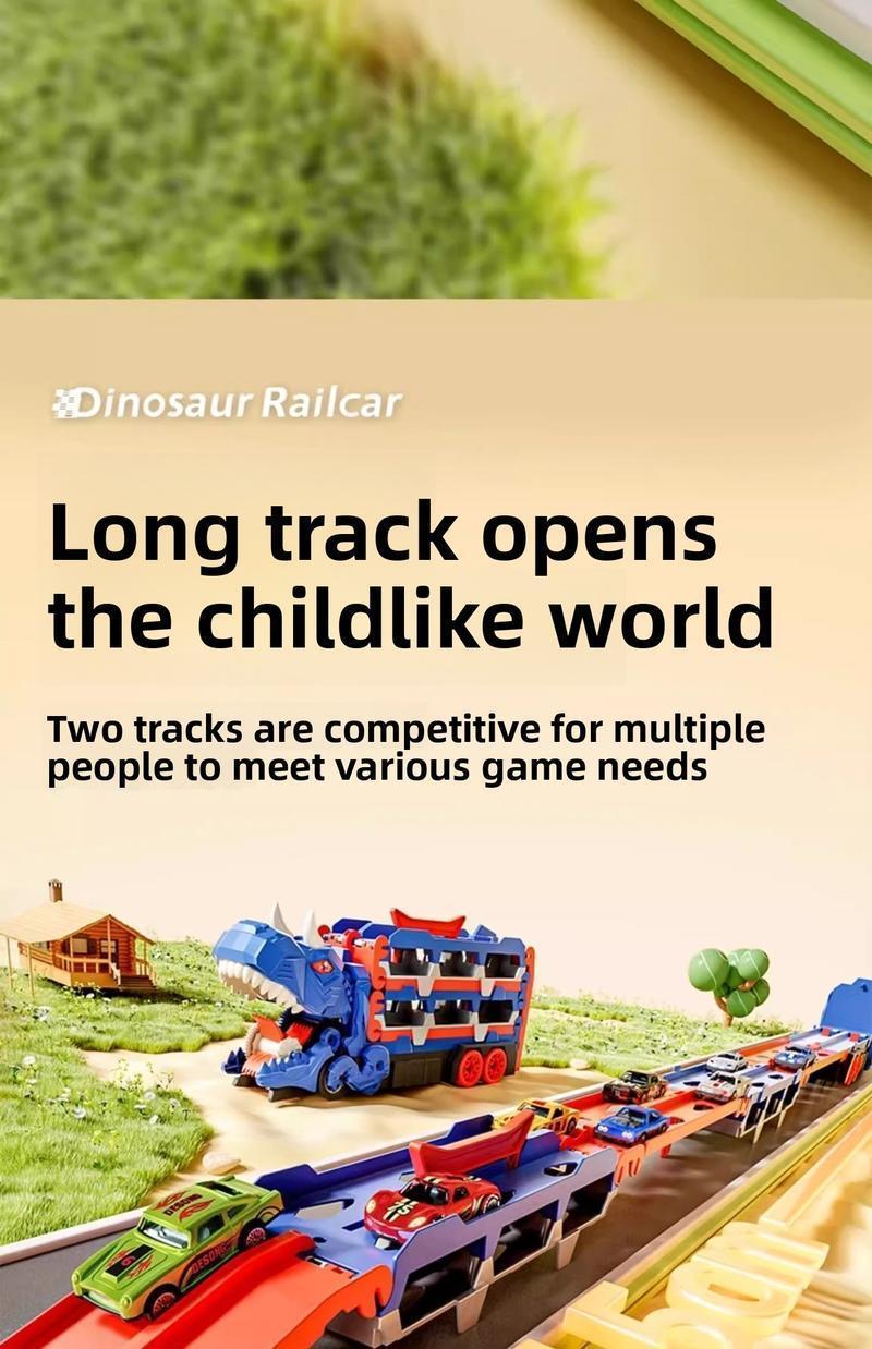 Dino Car Carrier Playset – Transforming Dinosaur Transport Truck with 12 Mini Die-Cast Cars, Launch Ramps & Storage, Toddler Toy for Ages 3–6 Transforming Dinosaur Transport Truck