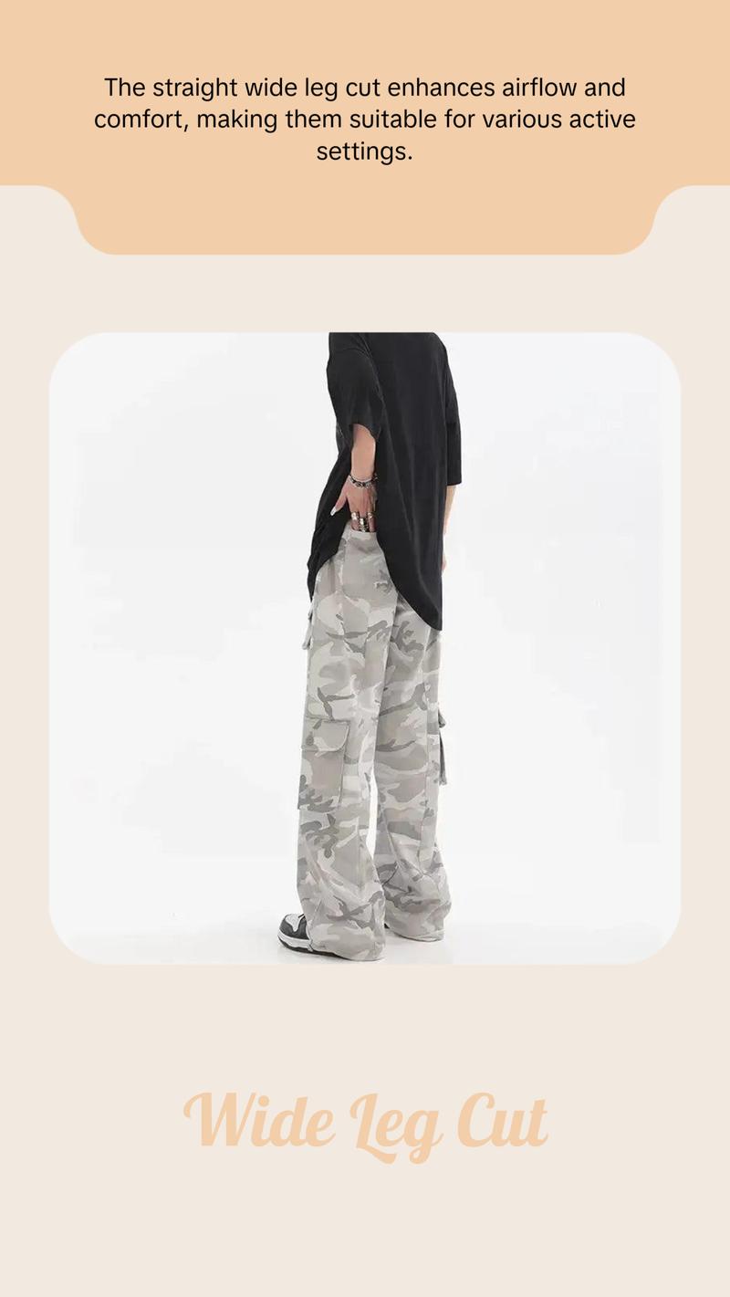 Female Hip Hop Grey Camouflage Cargo Pants American Style Y2K Oversized Loose Straight Wide Leg Pants Vintage Casual Sweatpants