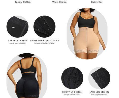 Shapellx  Lace Steel Boned Shorts Butt Enhancer zipper Bodysuit Underwear