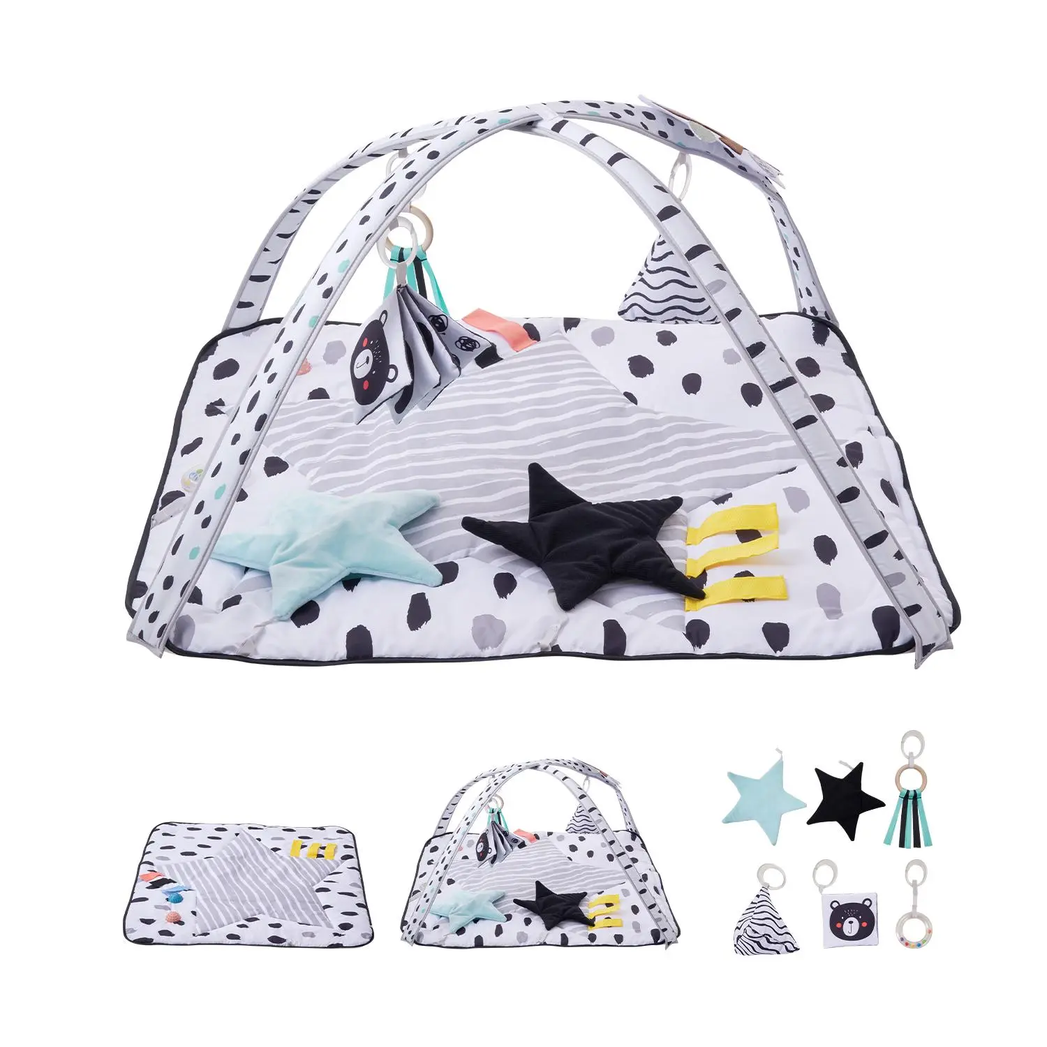 【Auction-YEYDJSDGDPMTWHLQYV0】VEVOR Unisex Interactive Baby Play Mat - Star Nursery Development, Machine Washable Soft Fabric with 6 Sensory Toys, 2 Touch Balls, Mirror, Ribbon, for 0-18 Month Newborn Baby Stuff