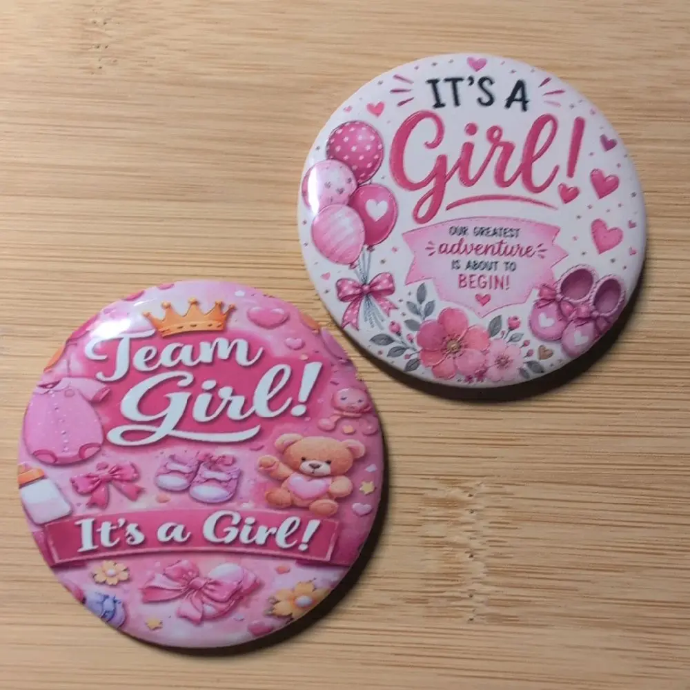 Set of 8 Team Girl baby shower or reveal button pins