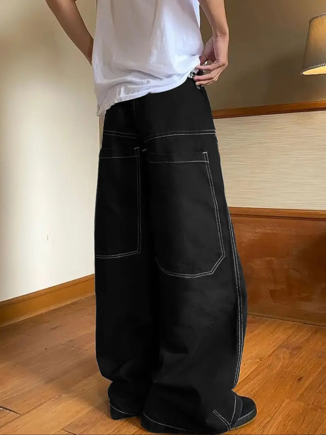 Men's Classic Vintage Street Style Baggy Wide Leg Jeans Pants, Washed Denim Long Trousers, New Fashion Streetwear Casual Wear for Men