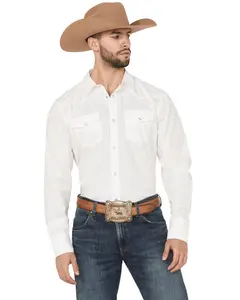 Gibson Trading Co Men's Solid Long Sleeve Pearl Snap Western Shirt - Gmba17w107-Wht